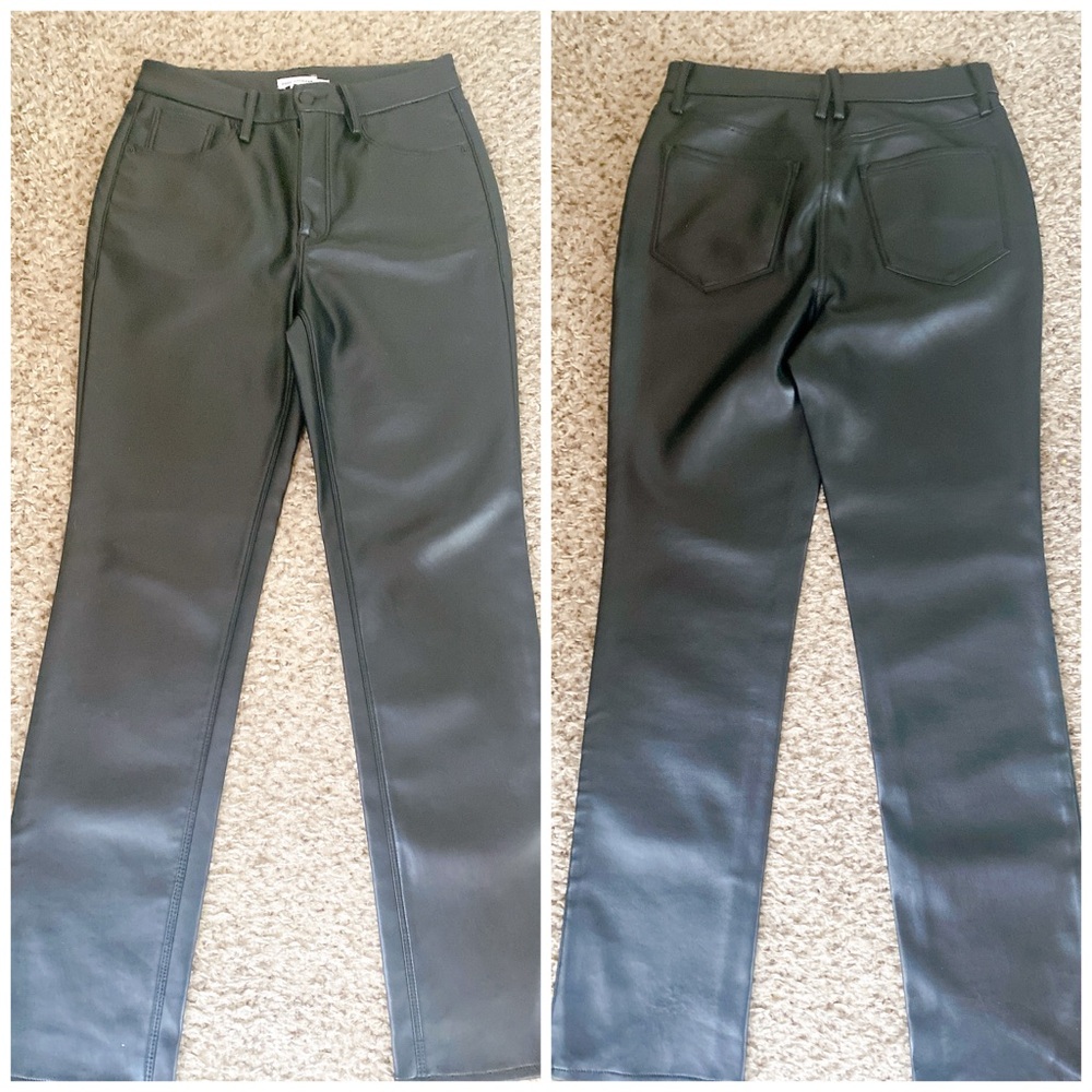 Good American Black Leather Pants High Rise Boot Cut Size 29.